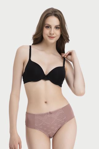 Quần lót lưng cao Misaki microfiber phối ren - M1082Hồng ruốc