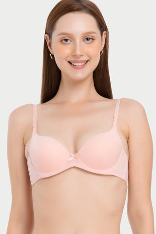 Áo ngực nữ Misaki cúp 3/4 mút vừa nylon trơn  M1023Hồng