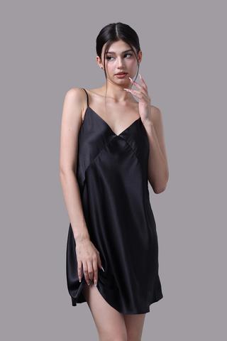 Đầm ngắn nữ Vera satin trơn hai dây - V0676Đen