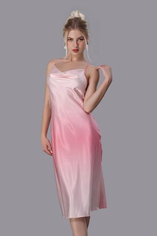 Đầm lửng nữ Vera satin in hai dây - V0663Hồng in