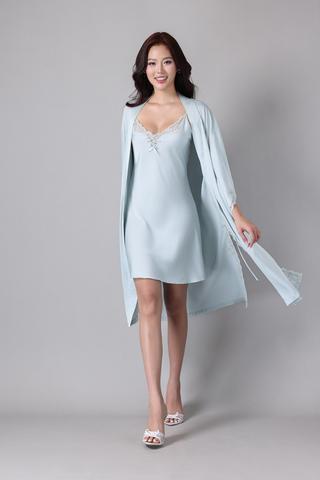 Áo khoác kimono Vera by Chipu satin trơn phối ren - C0045Xanh ngọc