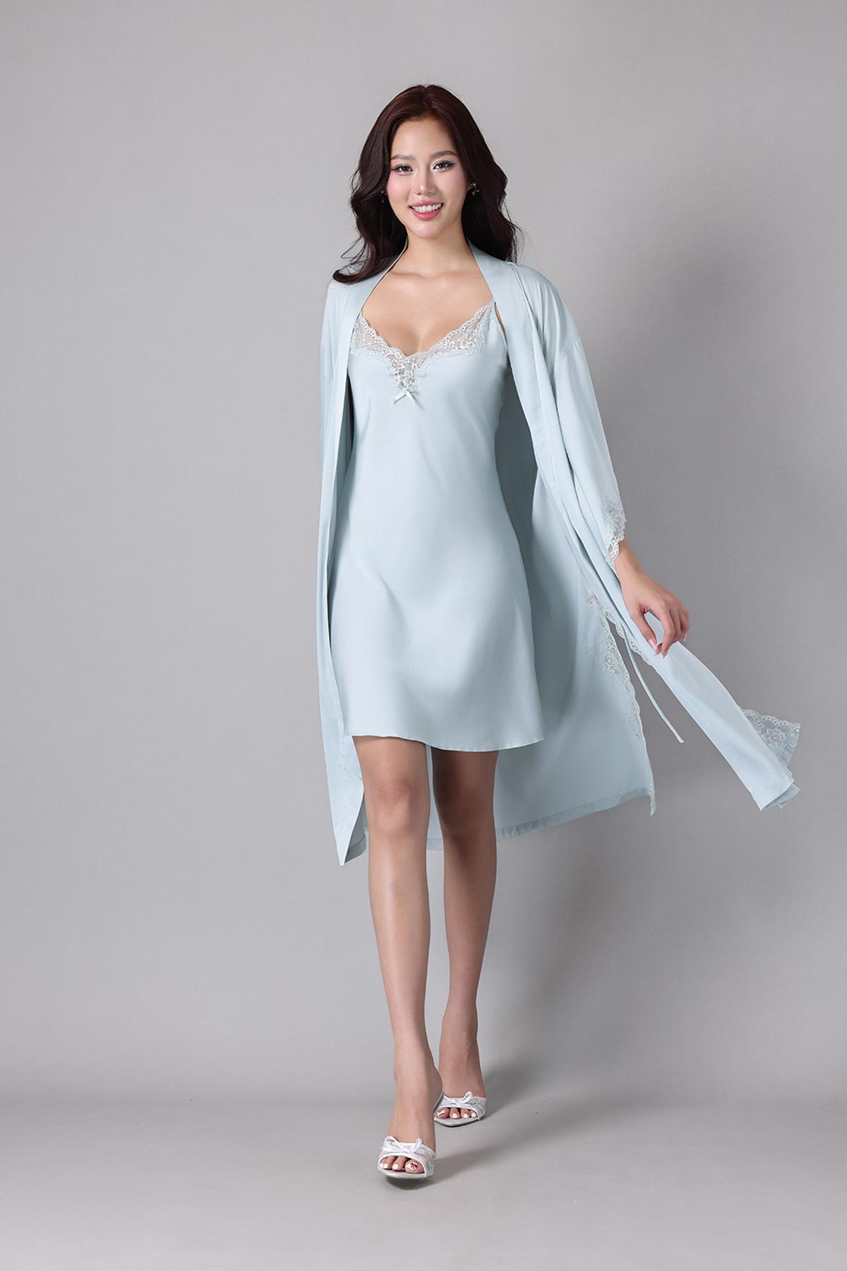 Áo khoác kimono Vera by Chipu satin trơn phối ren - C0045