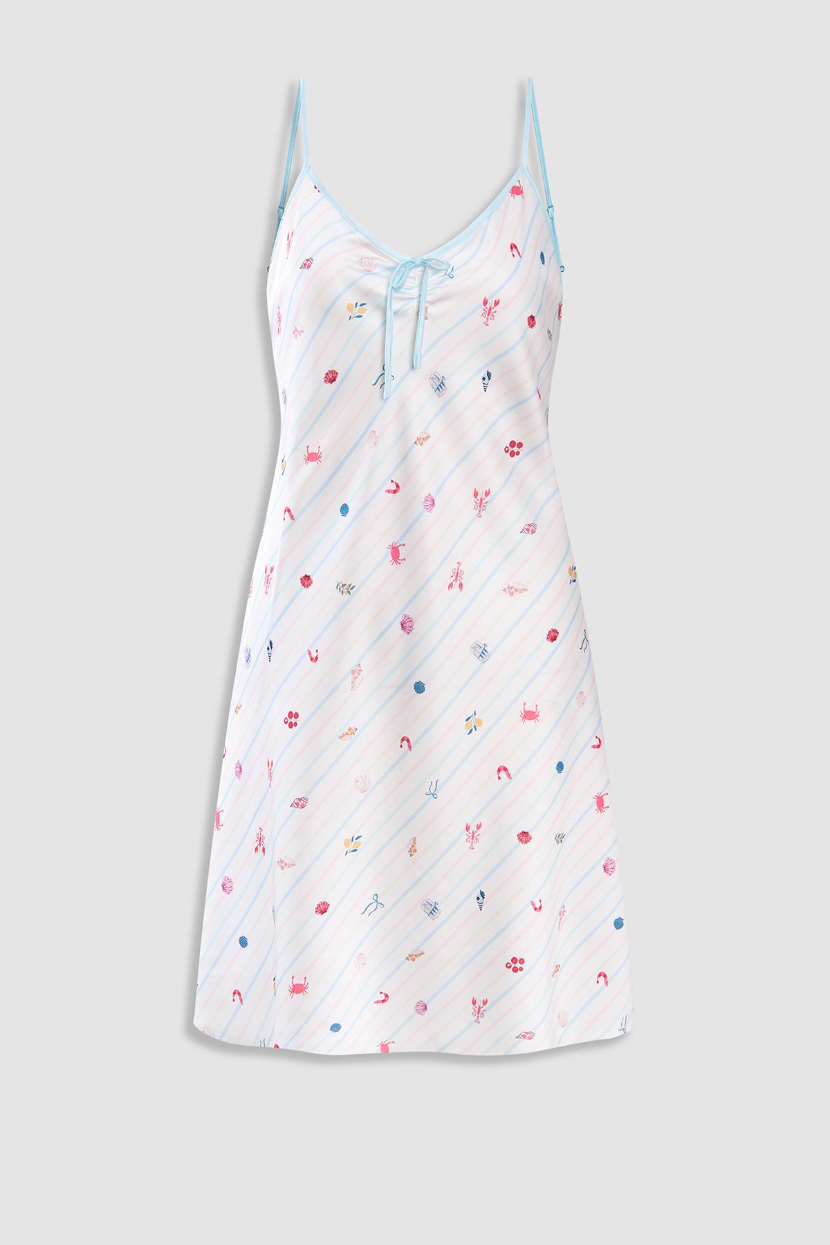 Đầm ngắn nữ Vera satin in hai dây - V0803