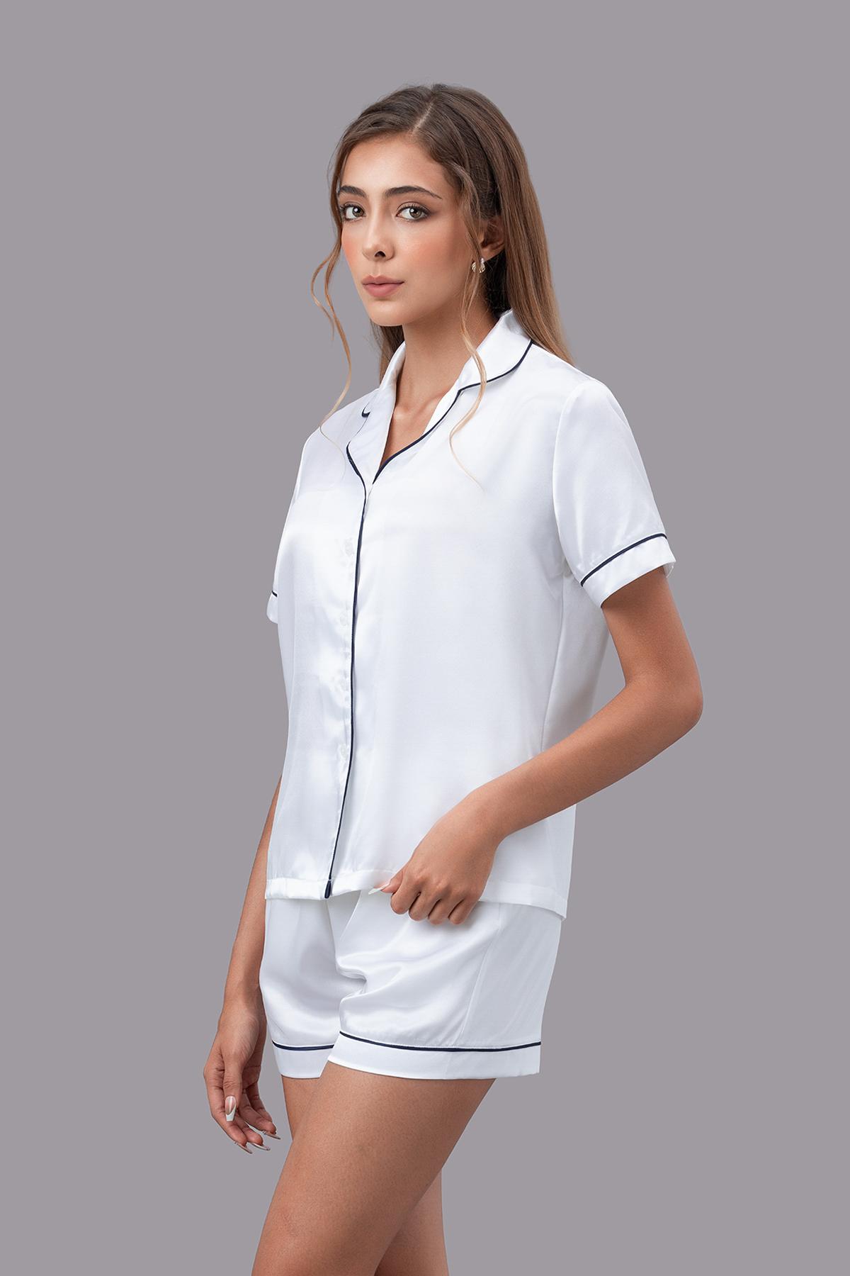 Bộ pijama ngắn nữ Vera satin trơn tay ngắn - V0760