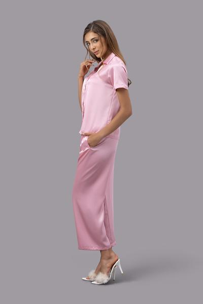 Bộ pijama dài nữ Vera satin trơn tay ngắn - V0762