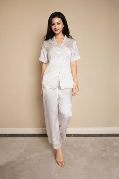 Bộ pijama dài Vera satin Jacquard tay ngắn - V0783