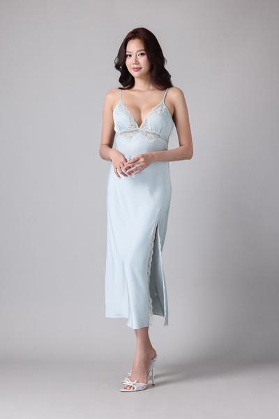 Đầm dài Vera by Chipu satin trơn phối ren - C0044