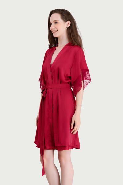 Áo khoác Kimono Vera Satin trơn phối Ren - V0455