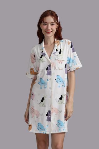 Đầm pijama Wow by NDLanNgoc cotton bamboo - N0011Trắng in