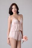 Bộ short Vera by Chipu satin trơn phối ren - C0042