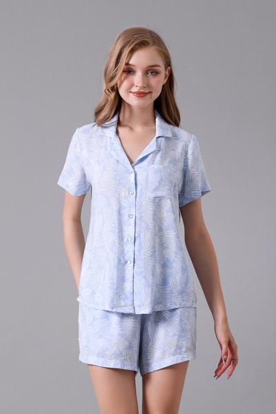 Bộ pijama ngắn nữ Vera rayon slub in tay ngắn - V0636