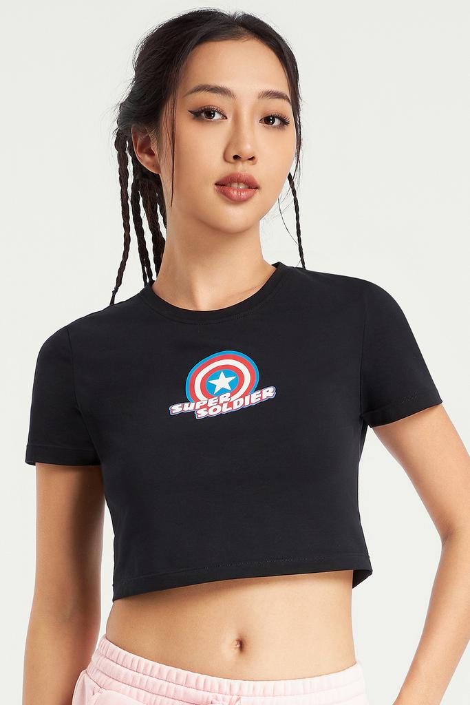 Áo crop top nữ Marvel cotton in điểm - D0009