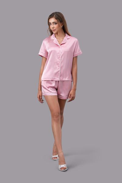 Bộ pijama ngắn nữ Vera satin trơn tay ngắn - V0760