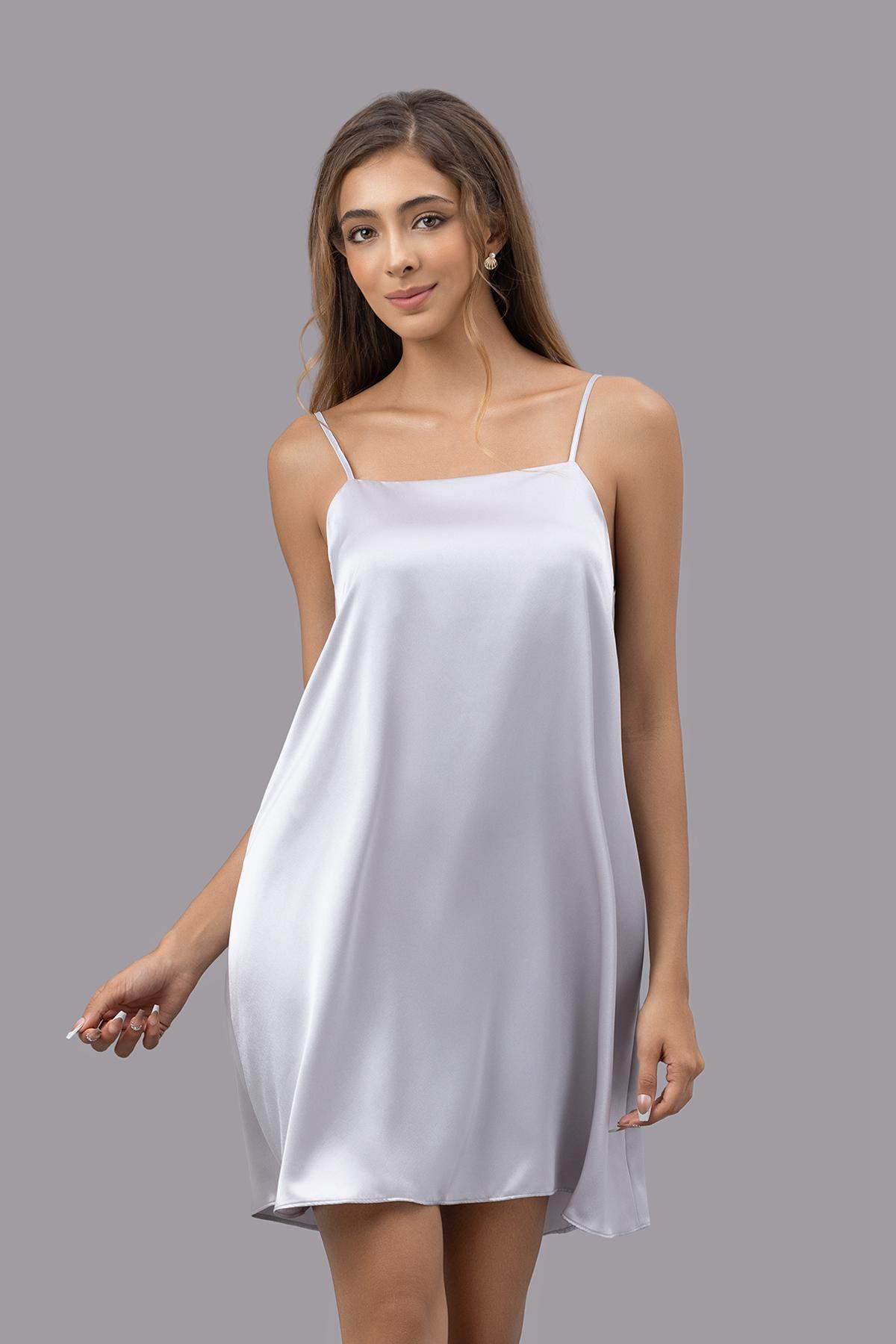Đầm ngắn nữ Vera satin trơn hai dây - V0755