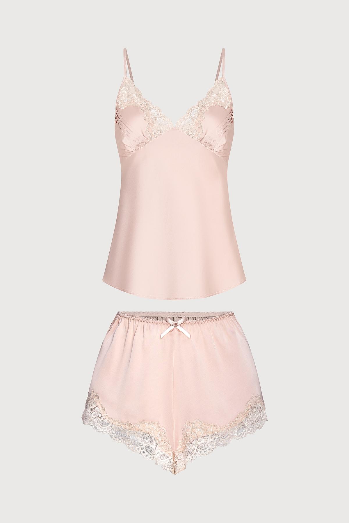 Bộ short Vera by Chipu satin trơn phối ren - C0051