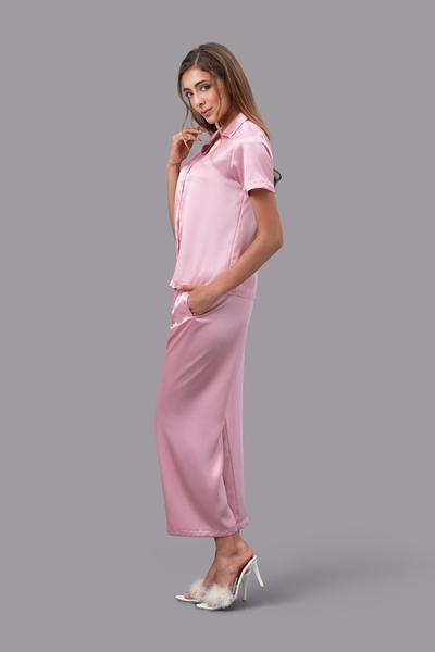 Bộ pijama dài nữ Vera satin trơn tay ngắn - V0762