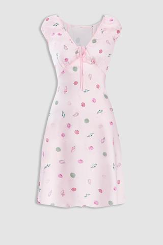 Đầm ngắn nữ Vera satin in tay con - V0805Hồng in