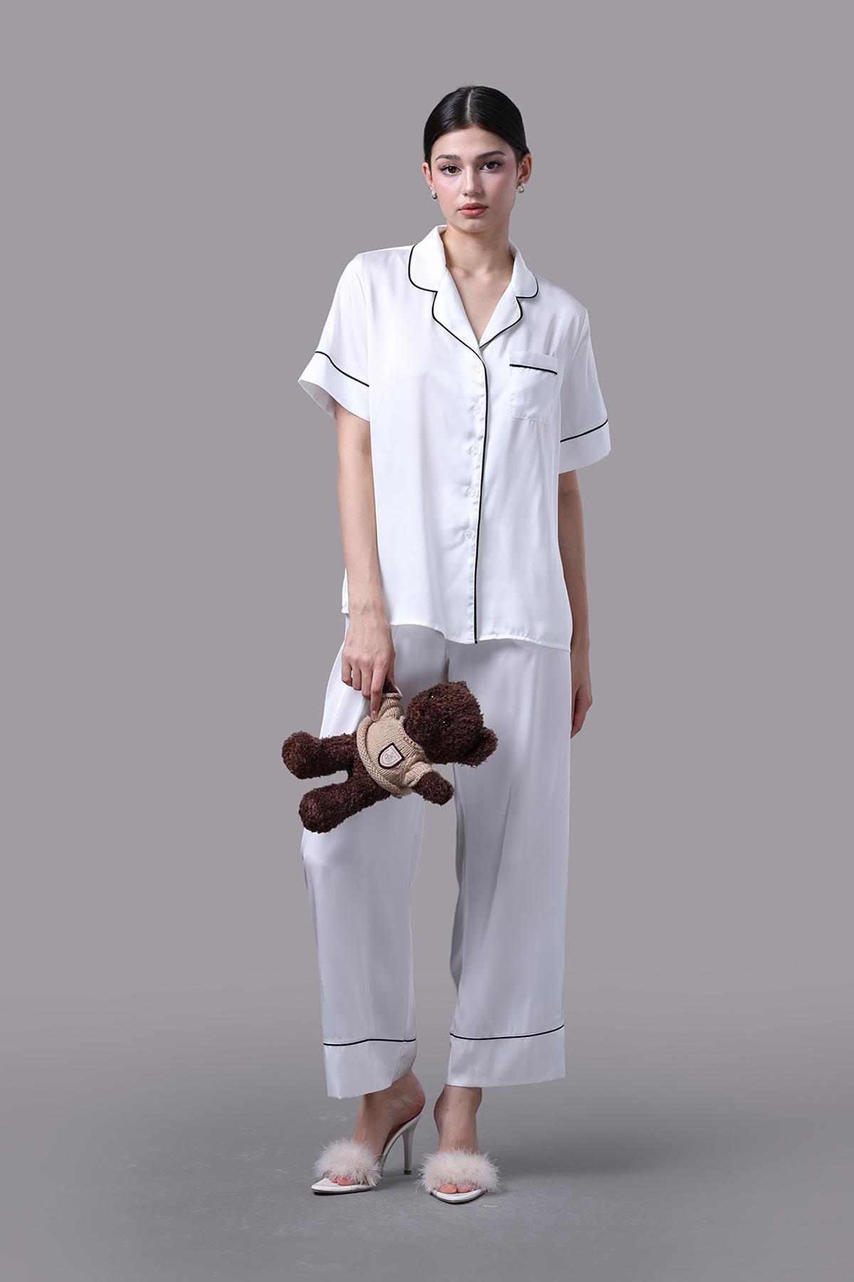 Bộ pijama dài nữ Vera latin trơn tay ngắn - V0716