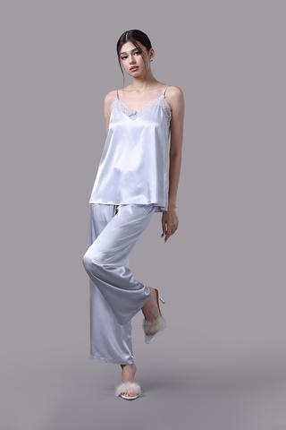 Bộ dài nữ Vera satin phối ren - V0673Xám