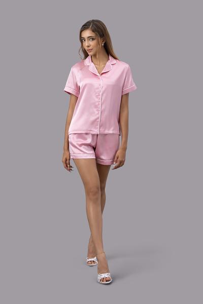 Bộ pijama ngắn nữ Vera satin trơn tay ngắn - V0760