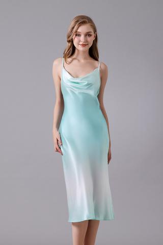 Đầm lửng nữ Vera satin in hai dây - V0663Xanh lá in