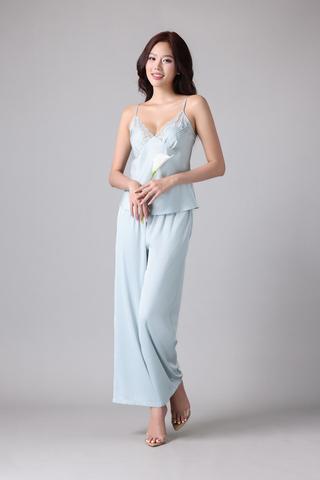 Bộ dài Vera by Chipu satin trơn phối ren - C0050Xanh ngọc