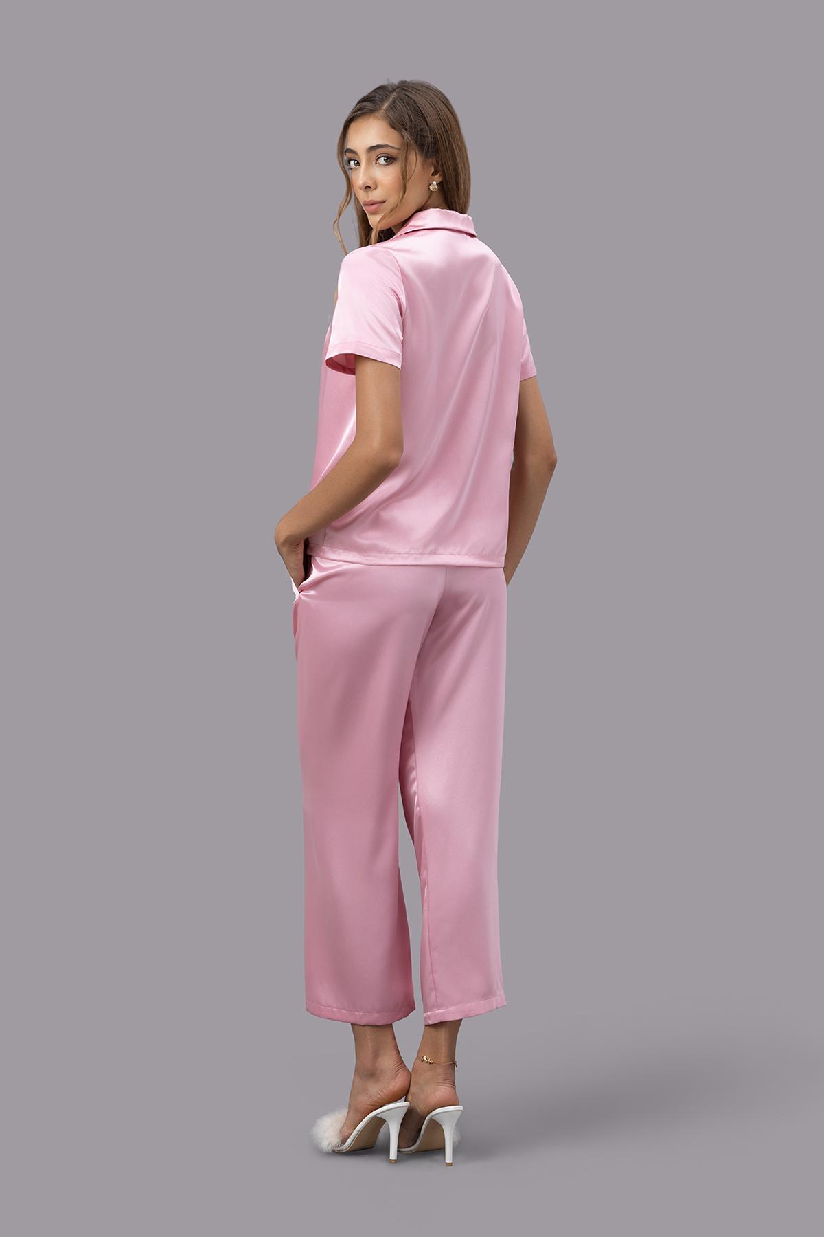 Bộ pijama dài nữ Vera satin trơn tay ngắn - V0762