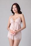 Bộ short Vera by Chipu satin trơn phối ren - C0042