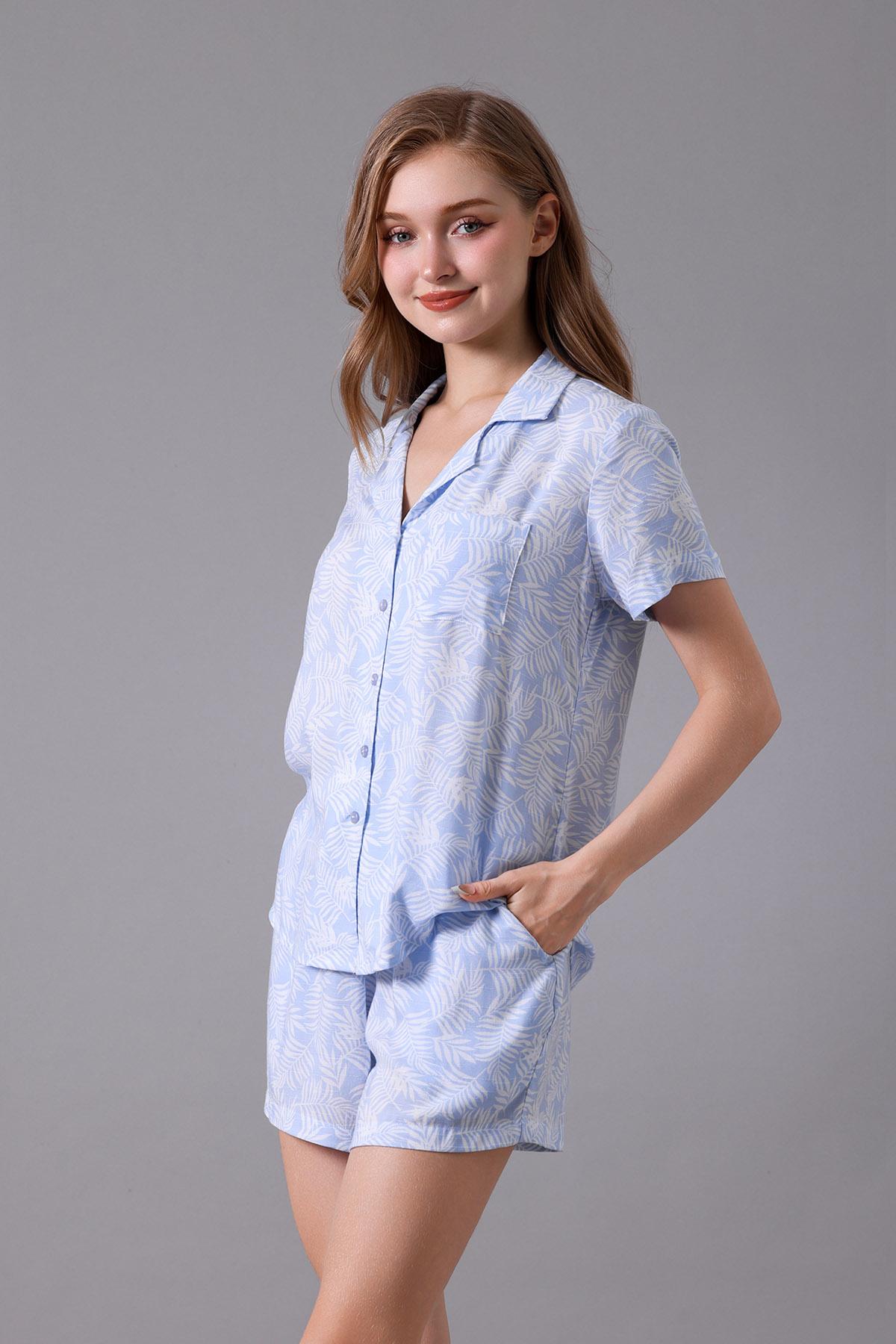 Bộ pijama ngắn nữ Vera rayon slub in tay ngắn - V0795
