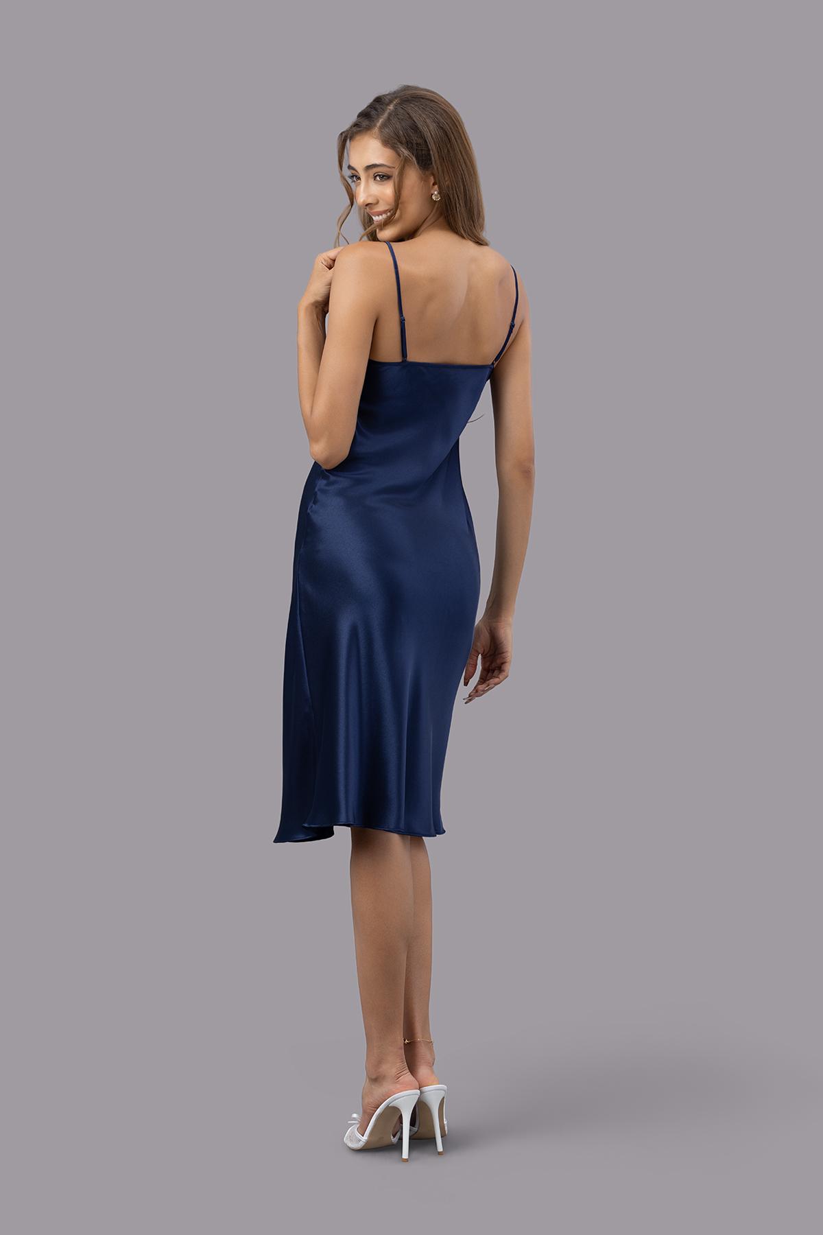 Đầm lửng nữ Vera satin trơn hai dây - V0758
