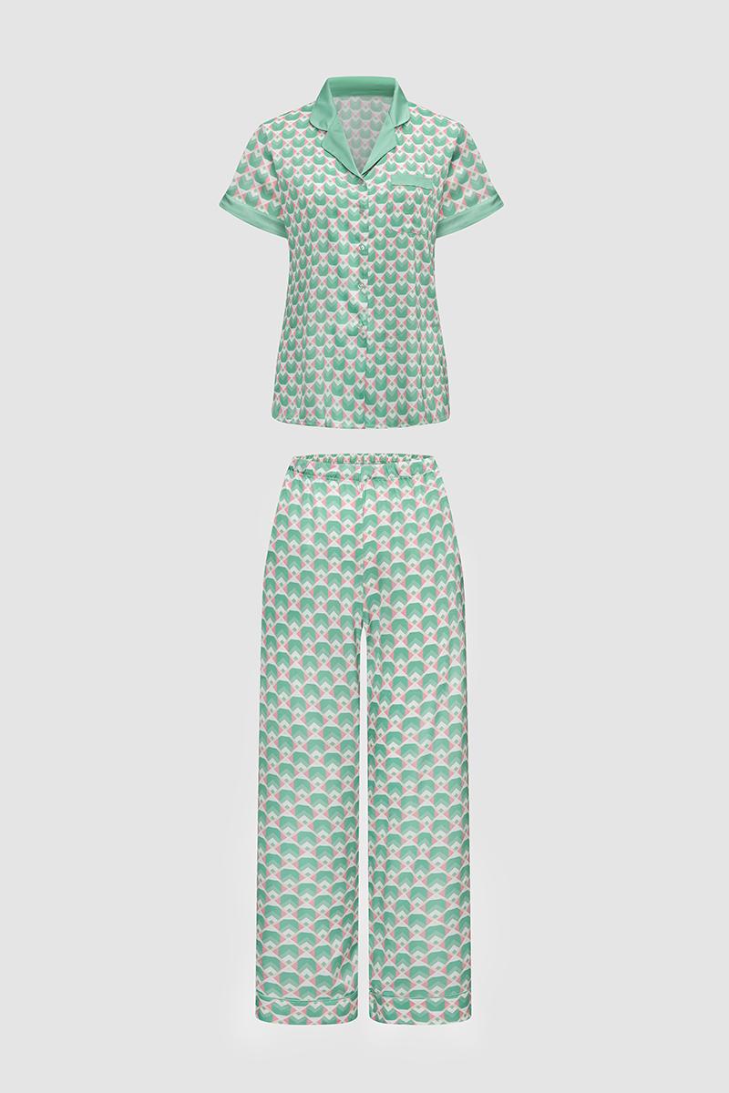 Bộ pijama dài nữ Vera satin in tay ngắn - V0767