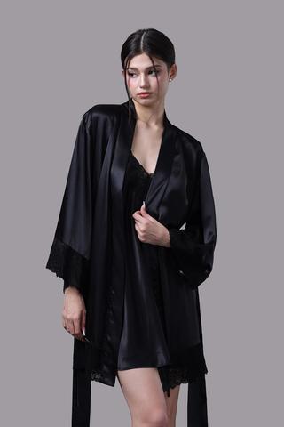 Áo khoác kimono nữ Vera satin phối ren - V0672Đen