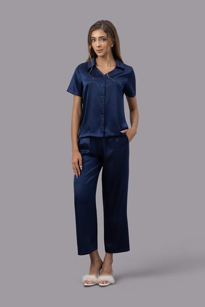Bộ pijama dài nữ Vera satin trơn tay ngắn - V0762