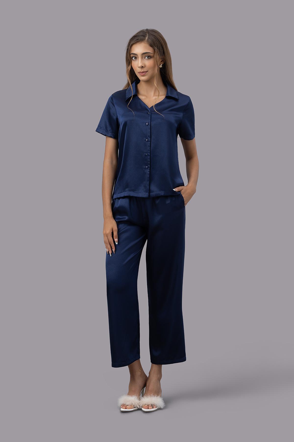 Bộ pijama dài nữ Vera satin trơn tay ngắn - V0762