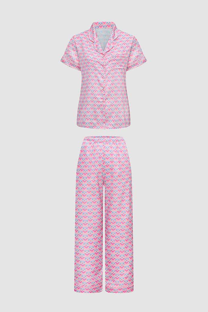 Bộ pijama dài nữ Vera satin in tay ngắn - V0767