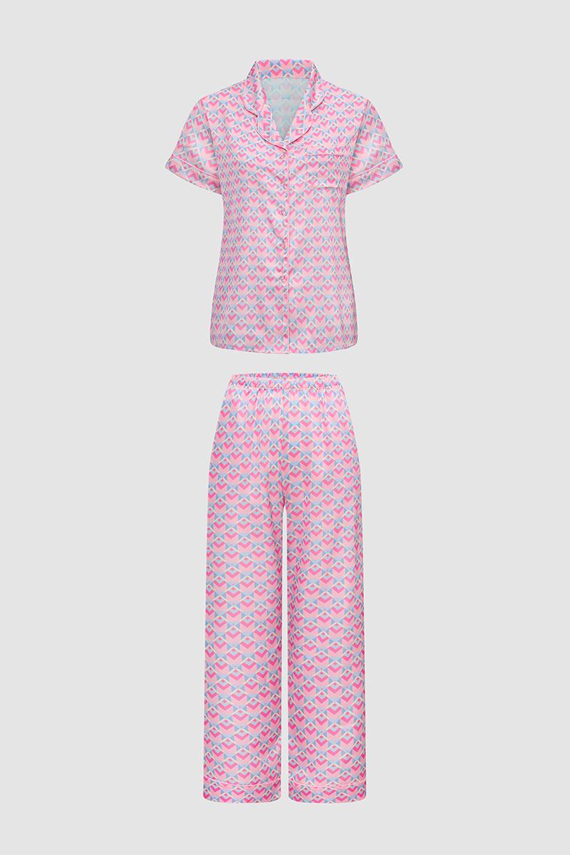 Bộ pijama dài nữ Vera satin in tay ngắn - V0767