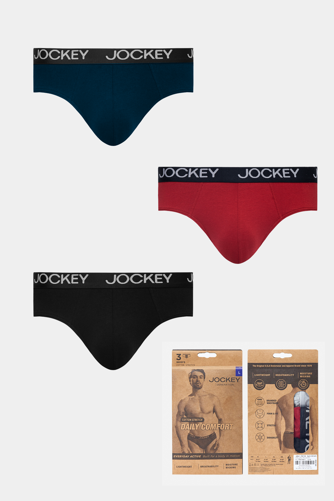 Quần lót nam Brief Jockey Cotton 4 chiều trơn - J4001