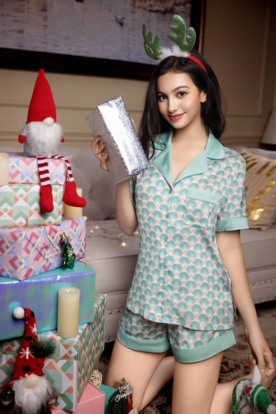 Bộ pijama ngắn nữ Vera satin in tay ngắn - V0768