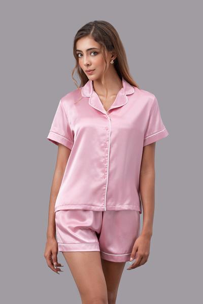 Bộ pijama ngắn nữ Vera satin trơn tay ngắn - V0760