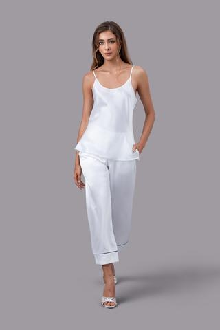 Bộ dài nữ Vera satin trơn hai dây - V0761Trắng kem