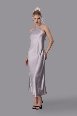 Đầm dài nữ Vera satin trơn hai dây - V0677Xám