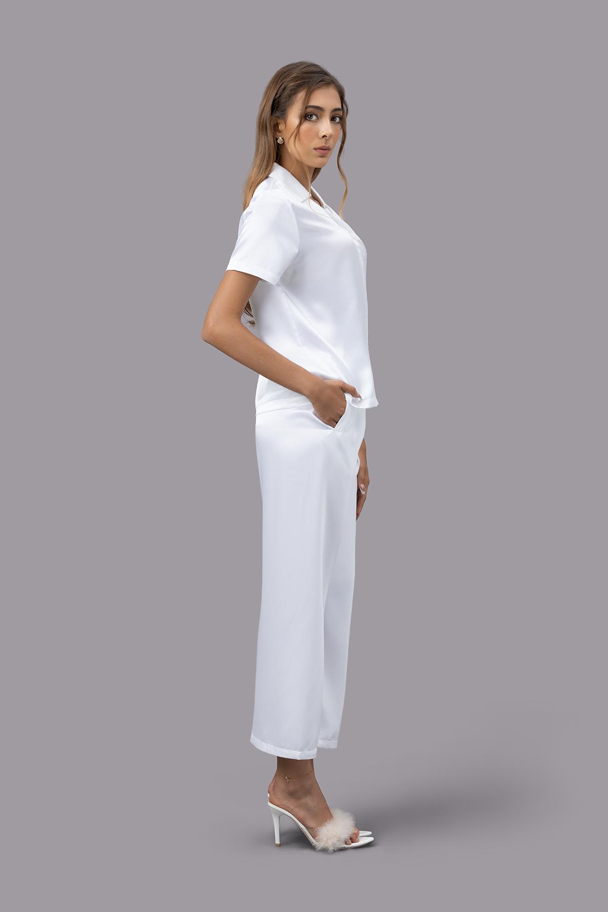 Bộ pijama dài nữ Vera satin trơn tay ngắn - V0762