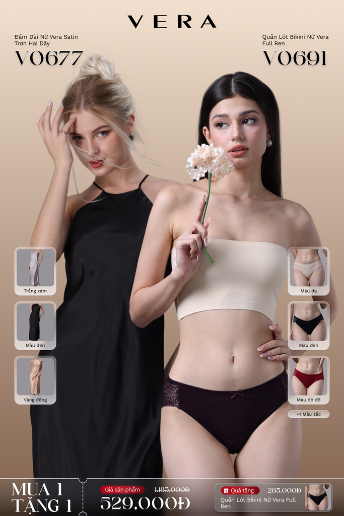 Combo đầm dài nữ vera sattin trơn hai dây