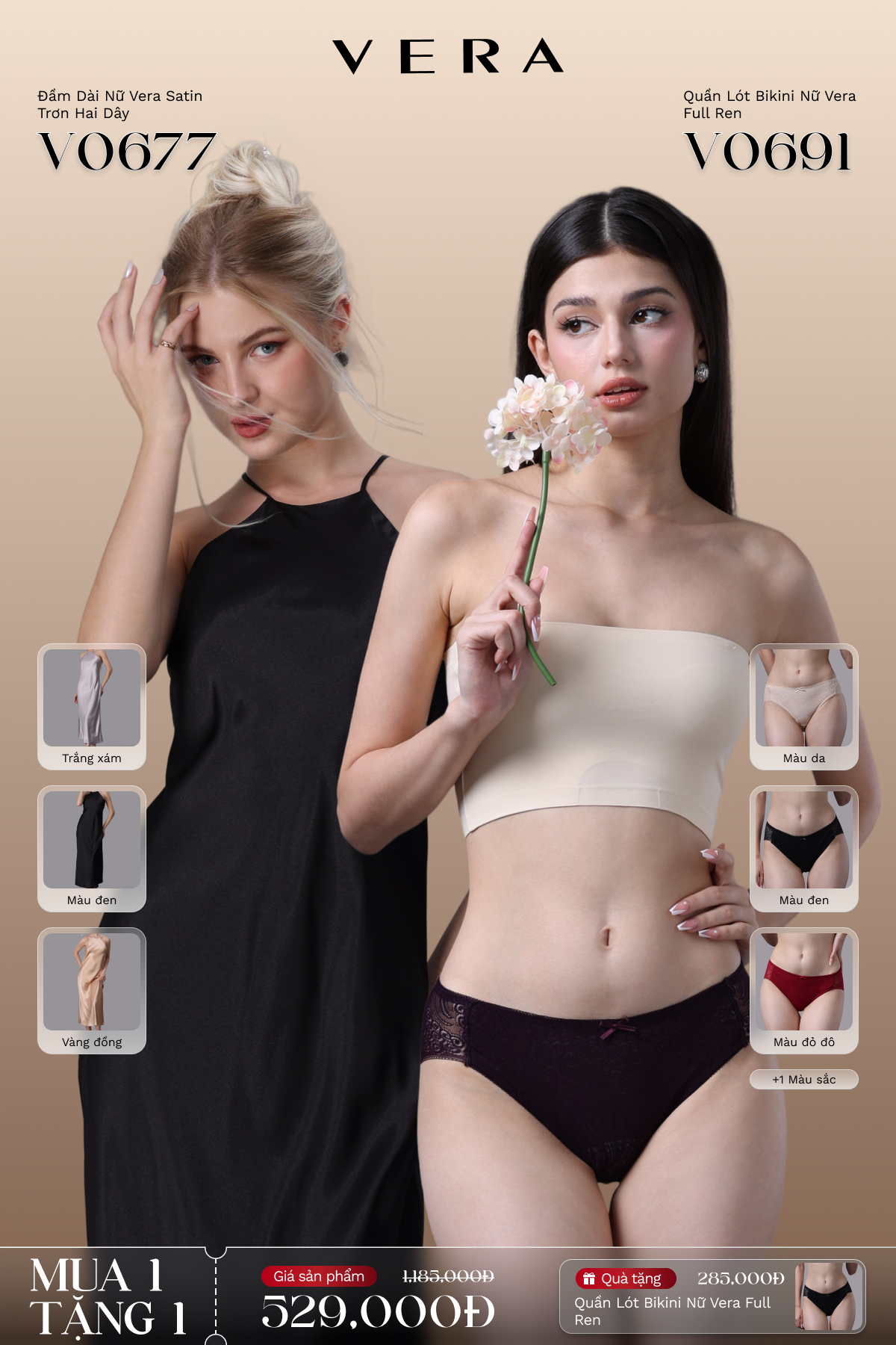 Combo đầm dài nữ vera sattin trơn hai dây