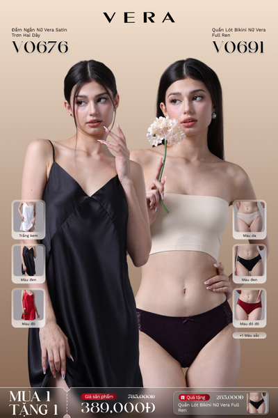 Combo đầm ngắn nữ vera satin trơn hai dây