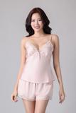Bộ short Vera by Chipu satin trơn phối ren - C0051