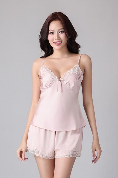 Bộ short Vera by Chipu satin trơn phối ren - C0051
