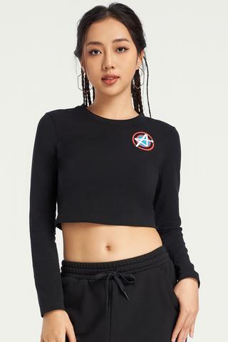 Áo long sleeve top nữ Marvel cotton in điểm - D0010Đen
