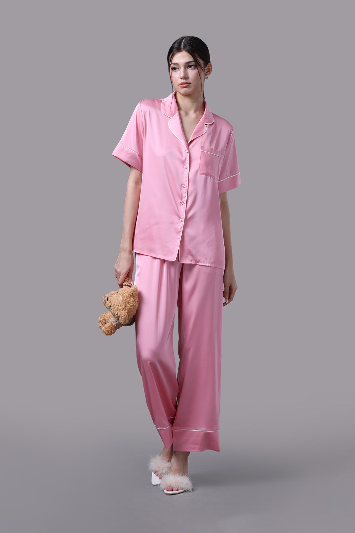 Bộ pijama dài nữ Vera latin trơn tay ngắn - V0716