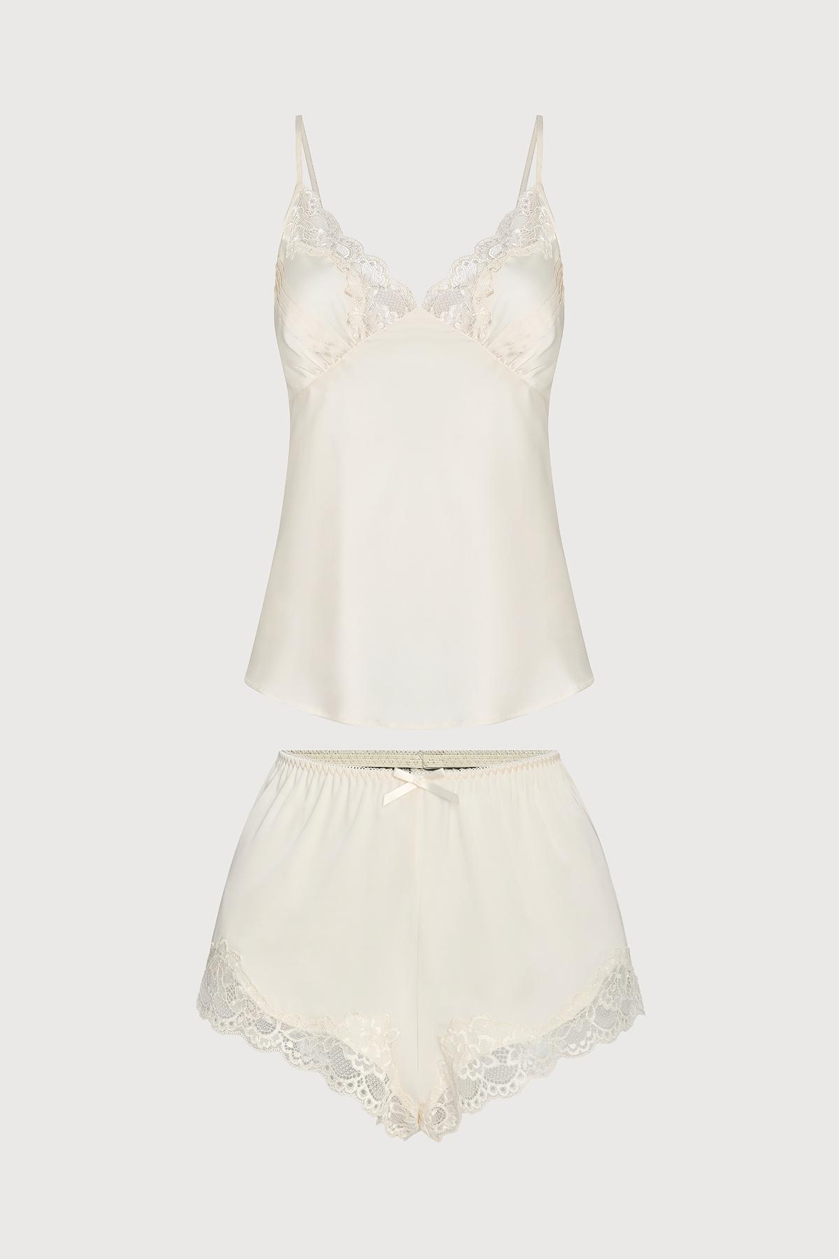 Bộ short Vera by Chipu satin trơn phối ren - C0051